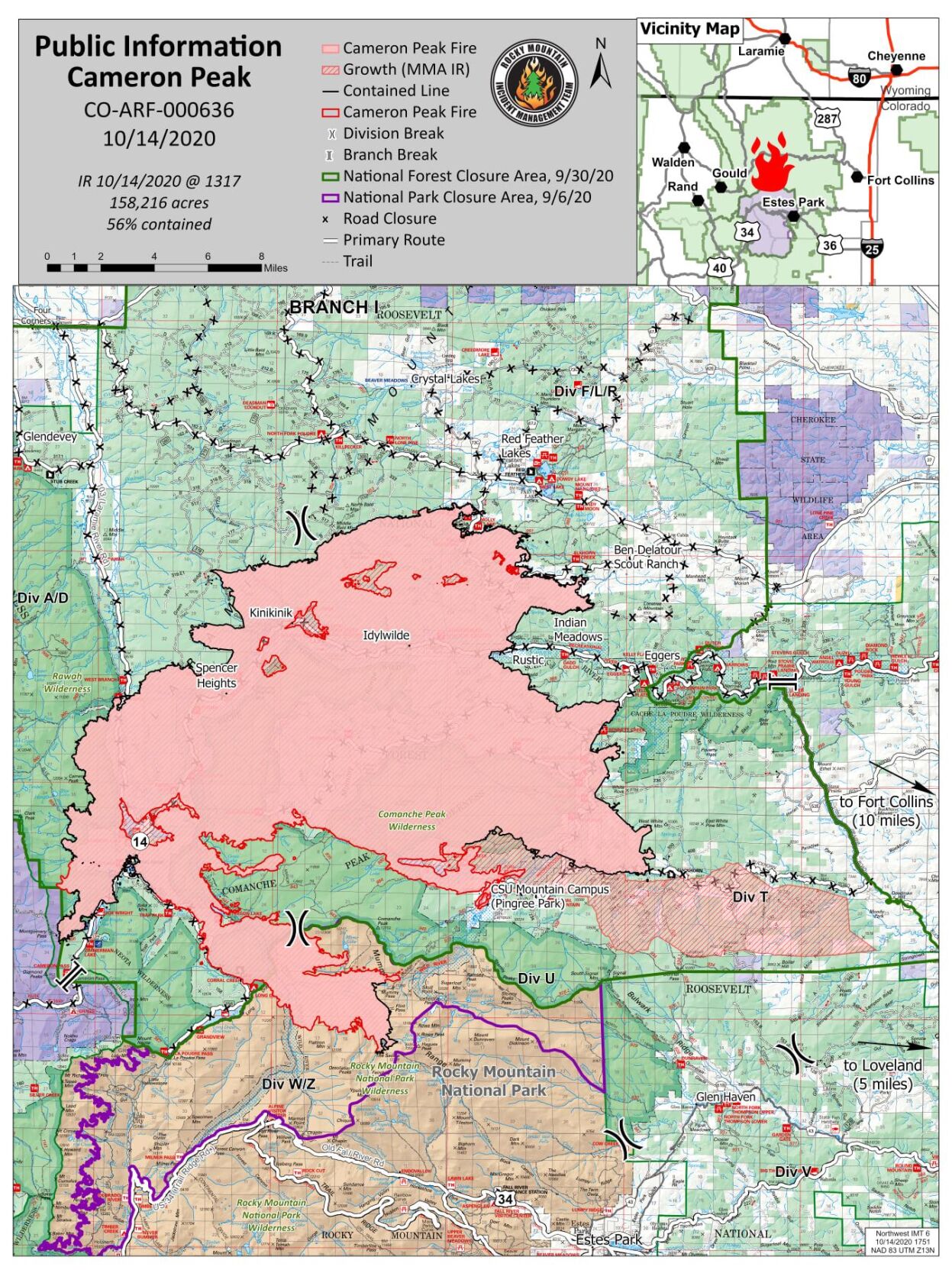 Cameron Peak Fire Activity Map, Oct 15, 2020